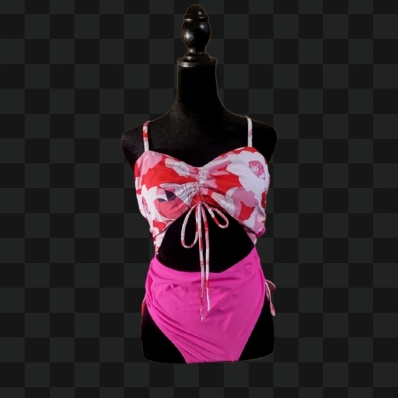 Pink and Red Patterned Bikini Set - Picture 1 of 2